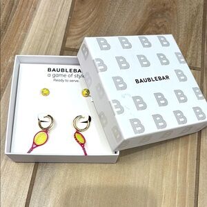 NIB BaubleBar Vibrant Tennis Earring set - racquets and tennis balls